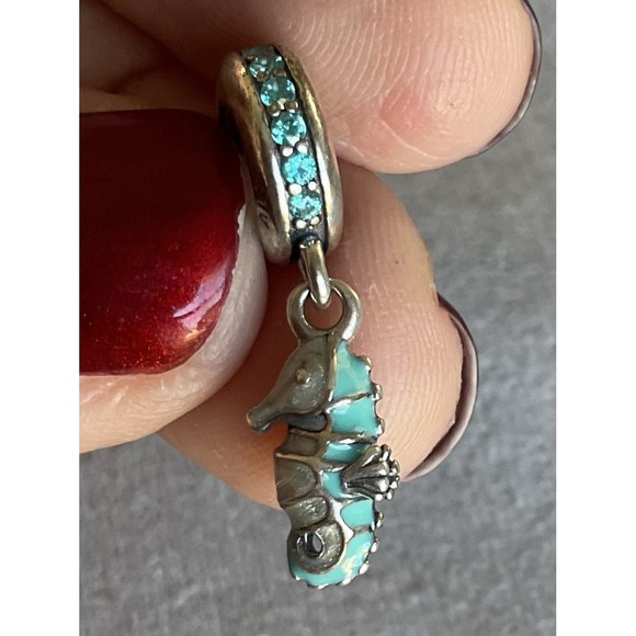 Pandora ALE 925 Sterling Silver Tropical Seahorse Enamel Dangle Charm - Picture 6 of 8